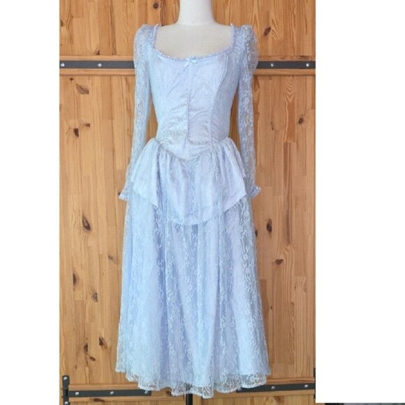 NEW FOR LOVE AND LEMONS CAMDYN LACE MIDI DRESS IN BABY BLUE SIZE S - Picture 1 of 13